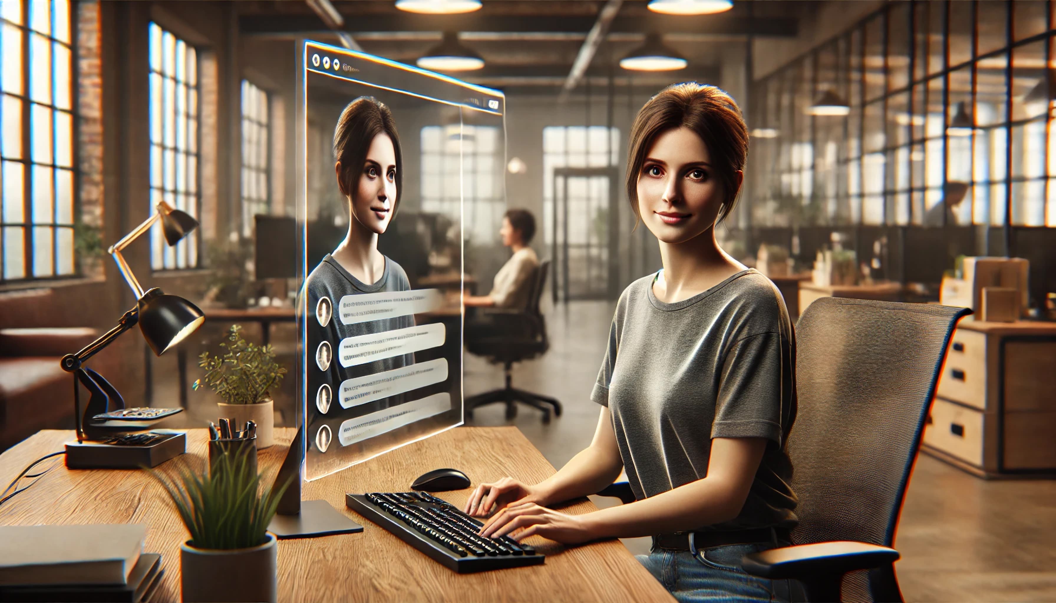 automated interview shown with woman being interviewed
